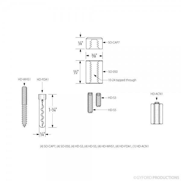 3/8" Diameter Complete Aluminum Gyford Standoff Kits